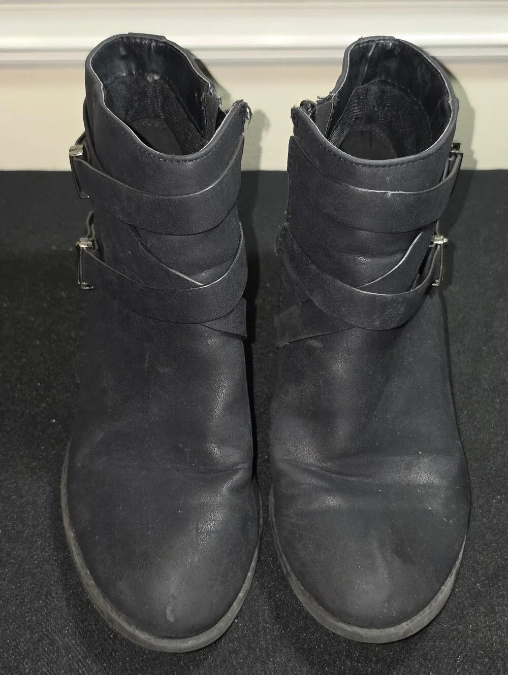Girls' Black Ankle Booties with Wrap Strap